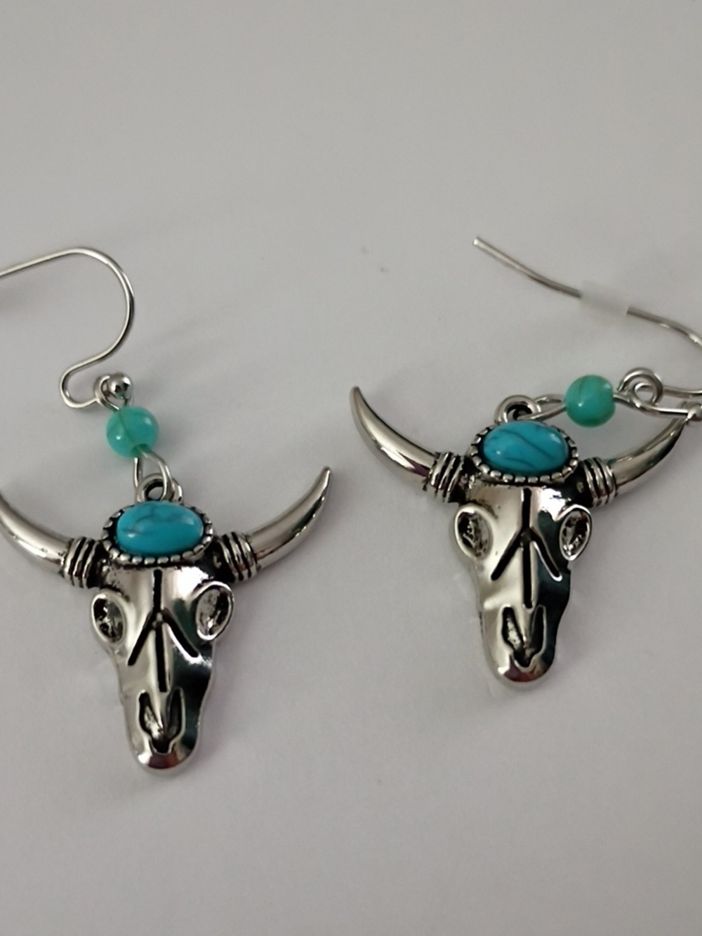 Jessica Simpson Silver-tone Bull Skull Earrings with Turquoise Accents